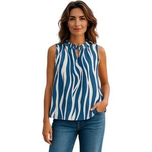 🛍️ New! 5/30 CHIC ME Navy and White Zebra Print Sleeveless Blouse Size XL